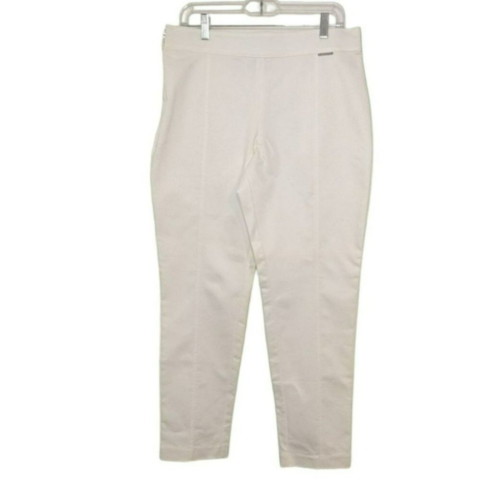 Anne Klein Womens 14 White Tapered Ankle Dress Pants Stretch Side Zip